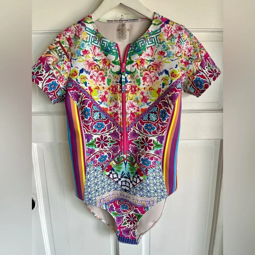 NWT Johnny Was Locita Surf One Piece Neoprene Swimsuit Colorful Patchwork